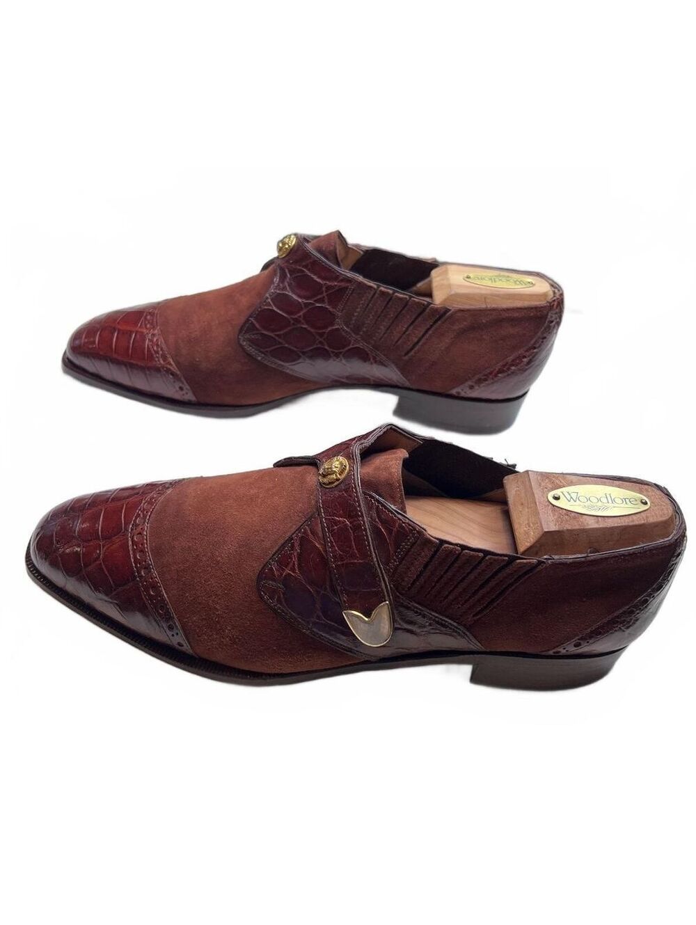 David Eden Italian Suede & Alligator Single Strap Monk Shoes Y2K Men Size 10 - Picture 3 of 9